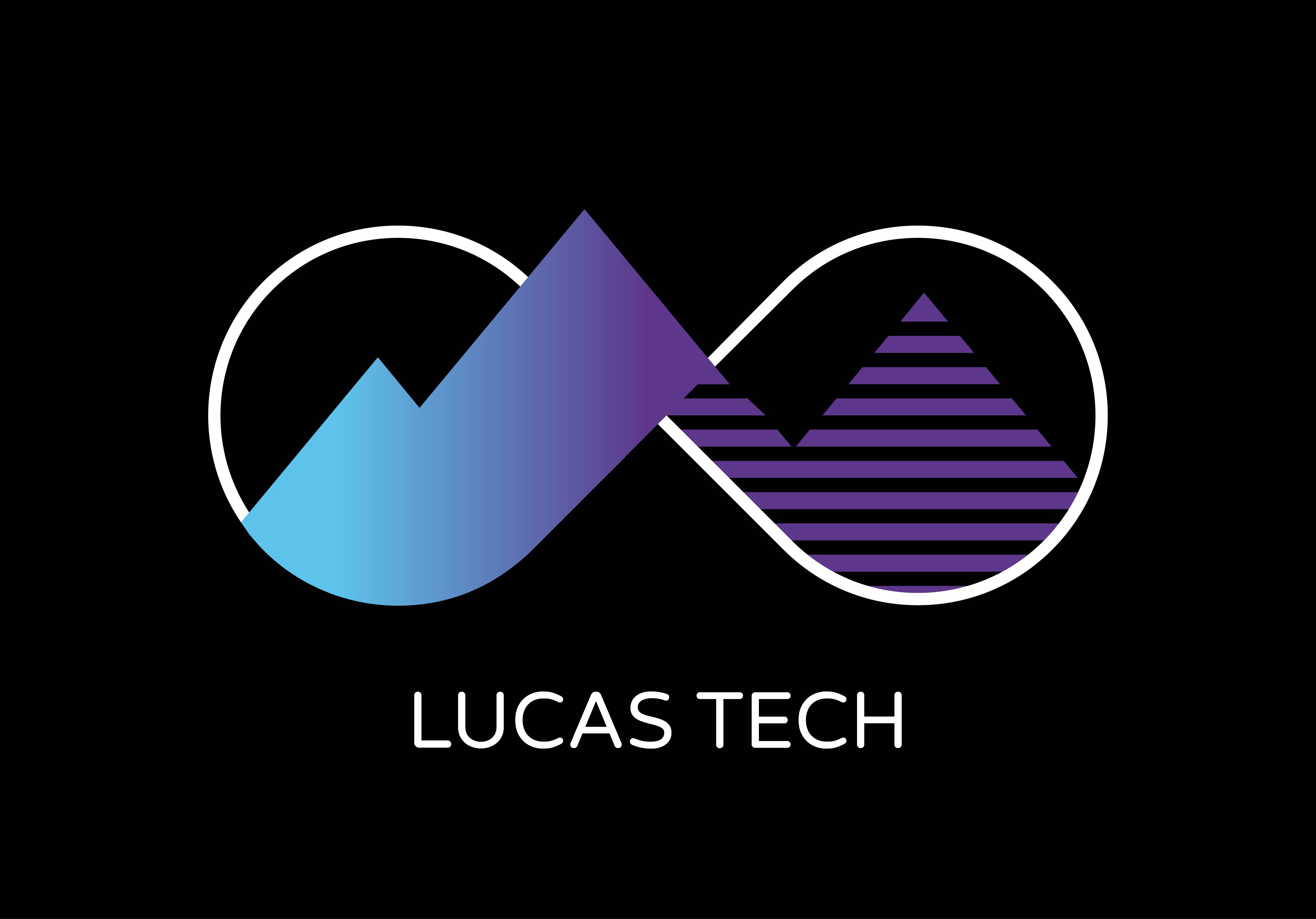 Logo Lucas Tech Negatif, macif montagne dans signe infini.